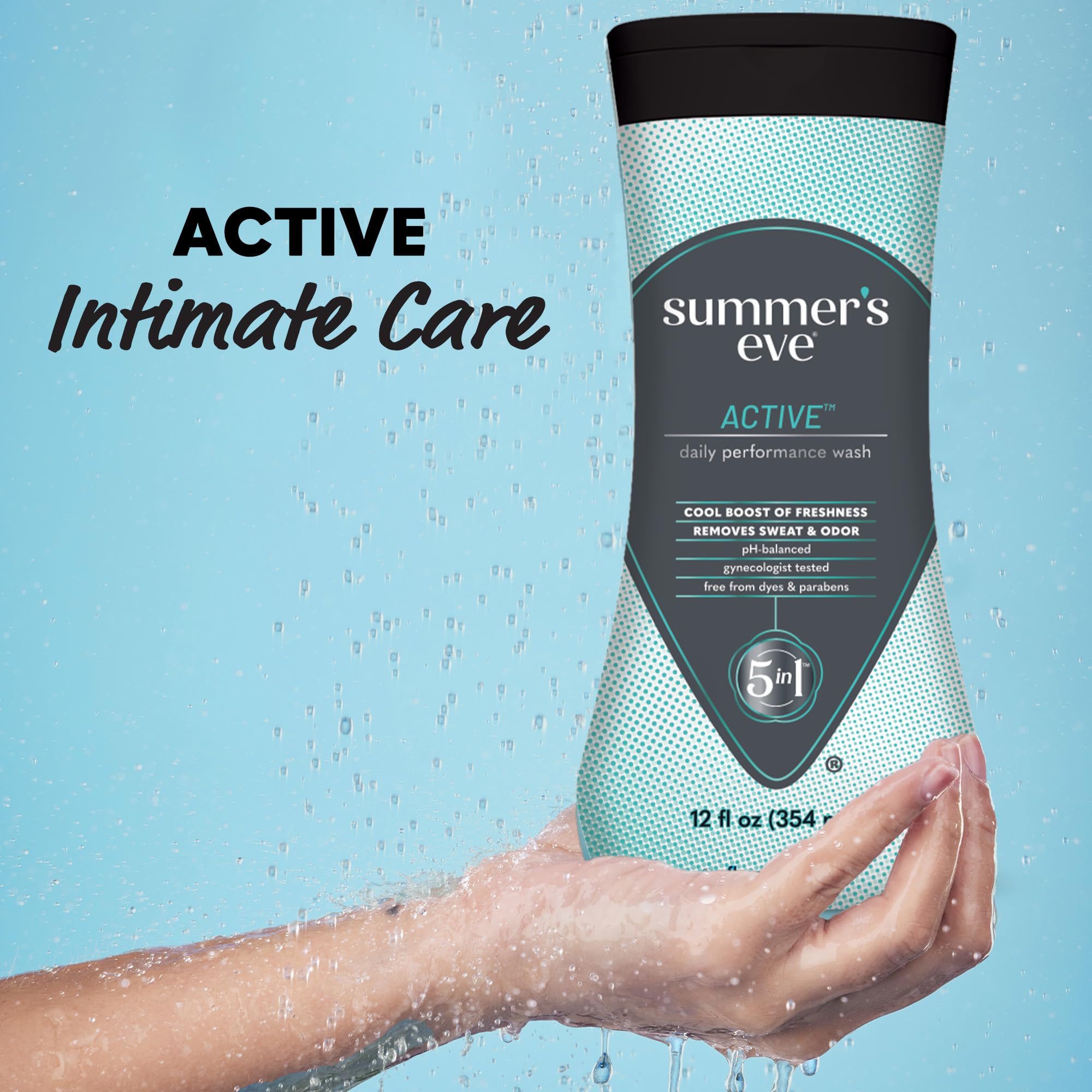Summer's Eve Active cooling underarms image showcases instant freshness.