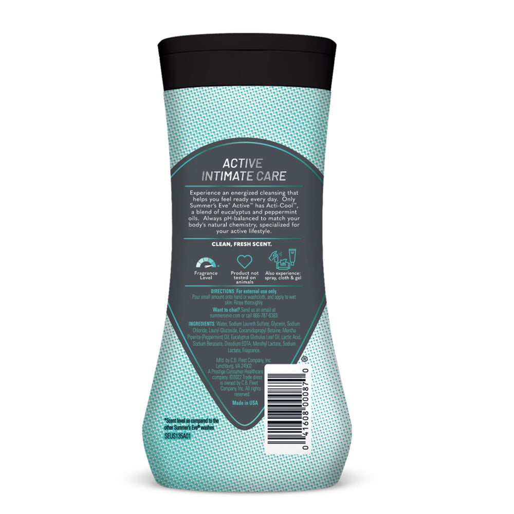 Summer's Eve Active sensitive skin image conveys gentle care for delicate areas.