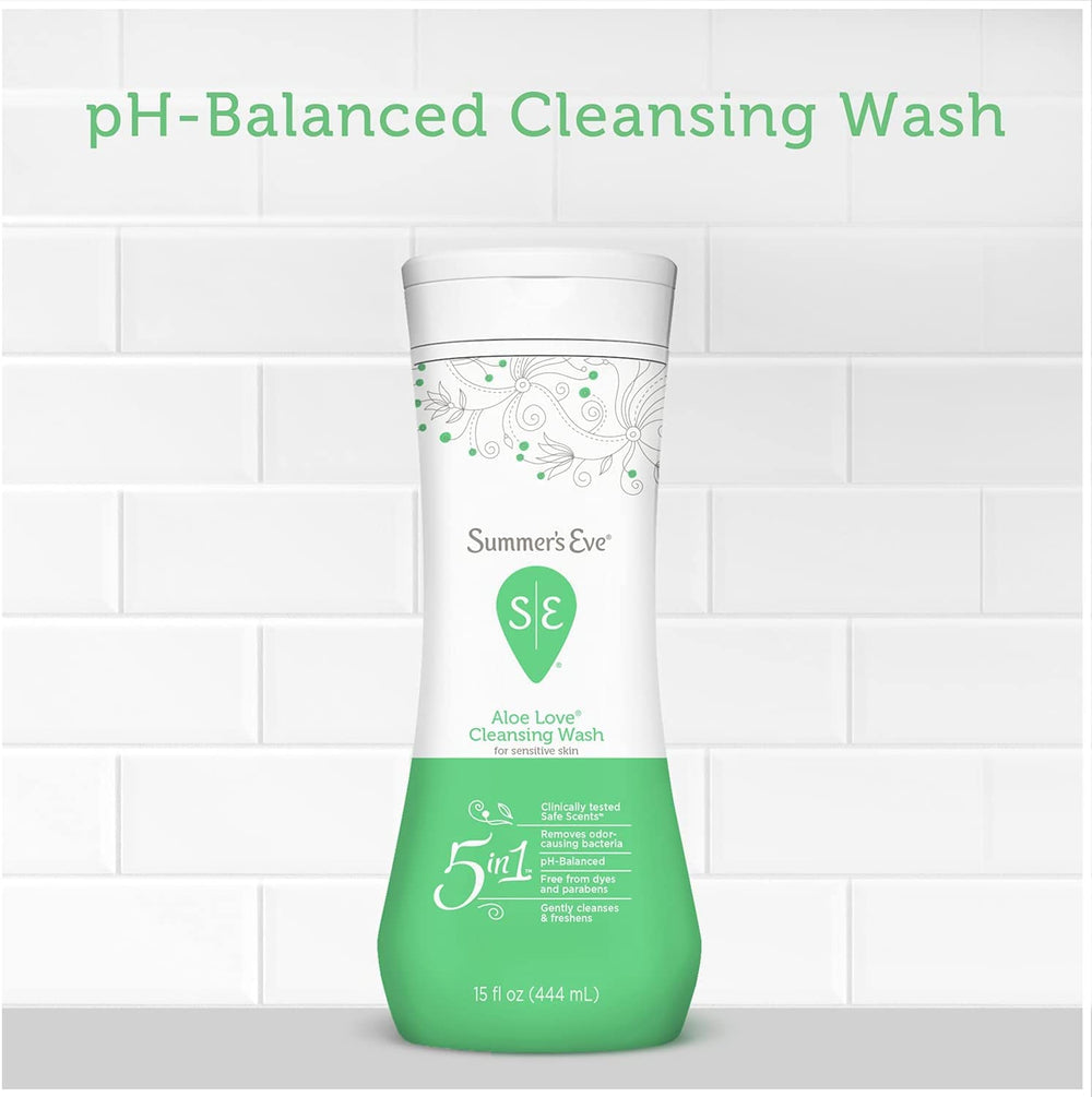 Summer's Eve Aloe Love micellar cleansing closeup emphasizes odor removal that's gentle