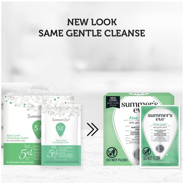 Aloe essence highlight on Summer's Eve Aloe Love wipes for soothing feel.