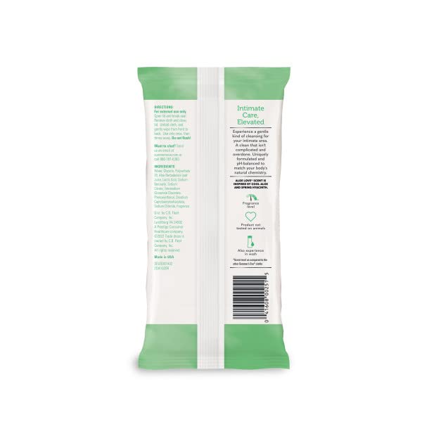 Dyes- and parabens-free label on Summer's Eve Aloe Love packaging.