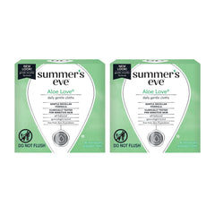 Summer's Eve Aloe Love wipes pack front showing two-count box for daily freshness.