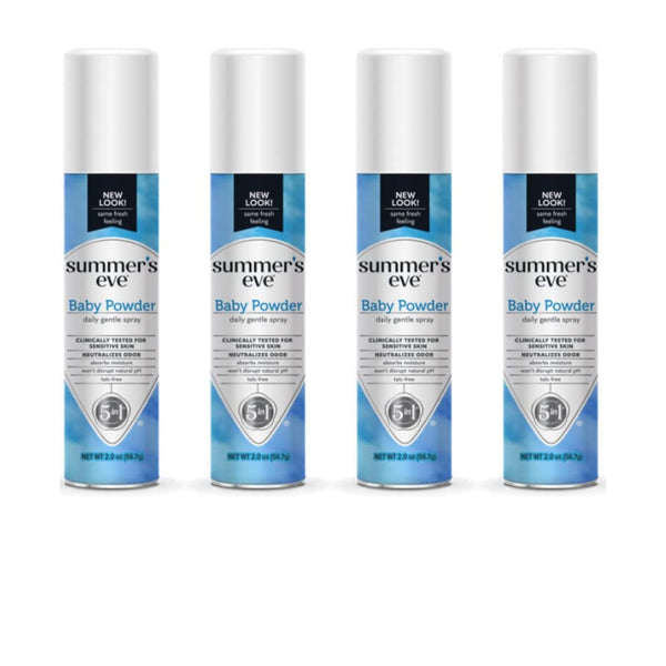 Summer's Eve baby powder spray bottle offers gentle daily freshness with a light, soft fragrance.