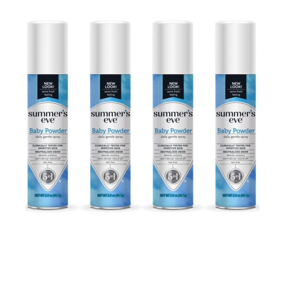 Summer's Eve baby powder spray bottle offers gentle daily freshness with a light, soft fragrance.
