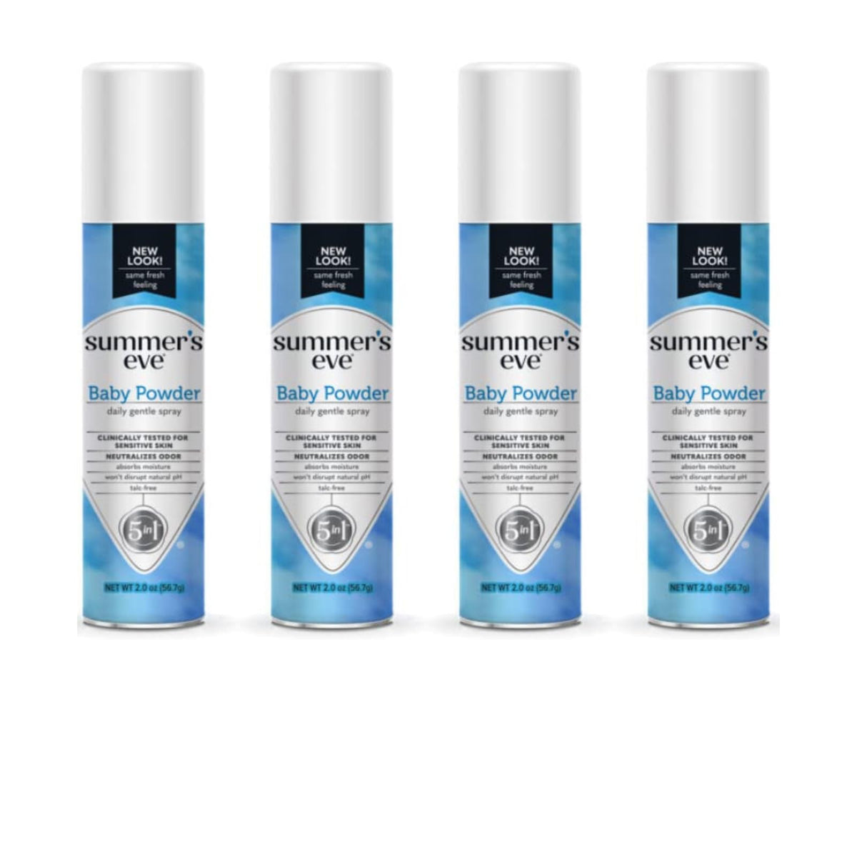 Summer's Eve baby powder spray bottle offers gentle daily freshness with a light, soft fragrance.