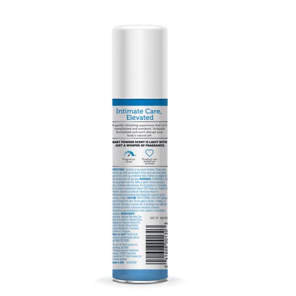 Summer's Eve Baby Powder spray with light fragrance for soft scent.