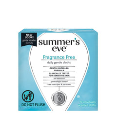 Summer's Eve fragrance-free label close-up highlights sensitive-skin friendly design.