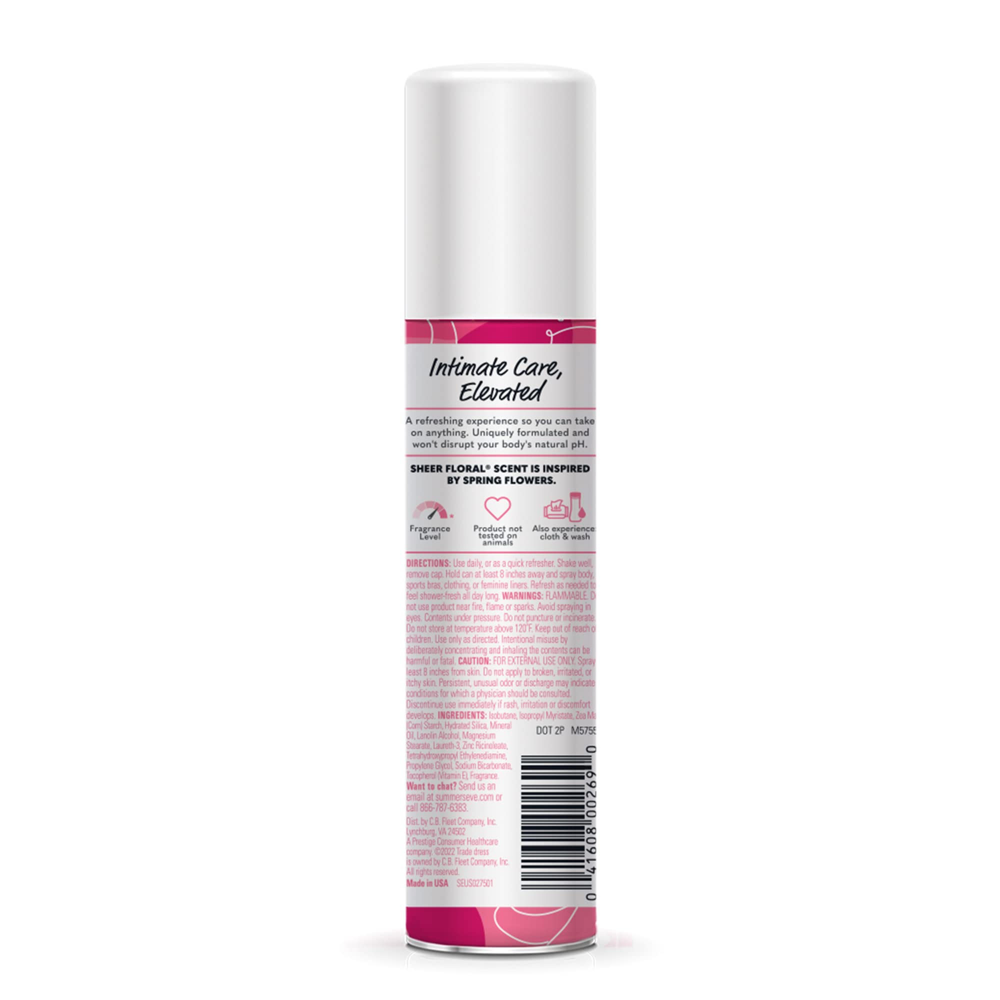 Dermatologist-tested Summer's Eve Sheer Floral spray supports daily confidence.