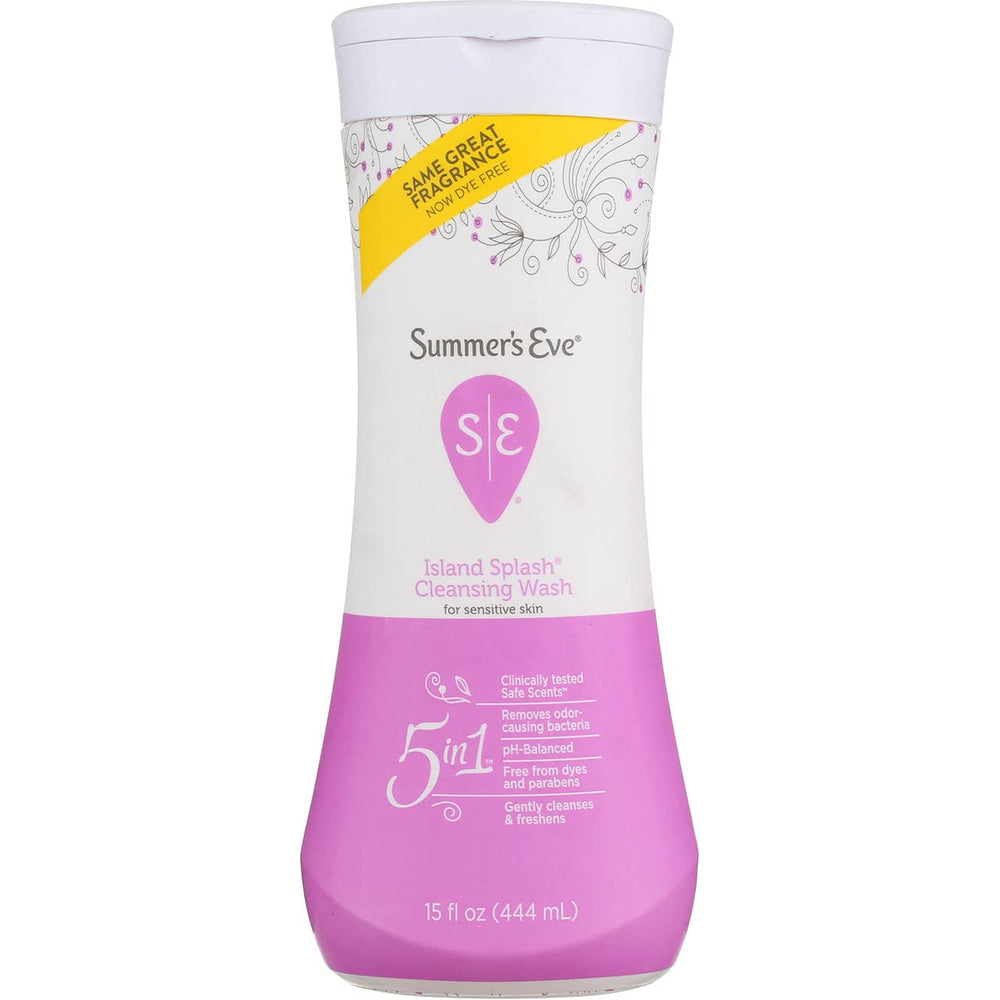 Summer's Eve Island Splash cleanser bottle back view showing label and gentle formula