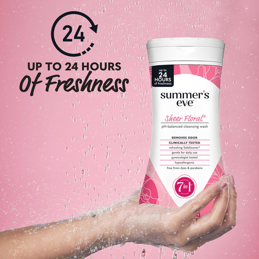 Summer's Eve Sheer Floral bottle pour showing easy application