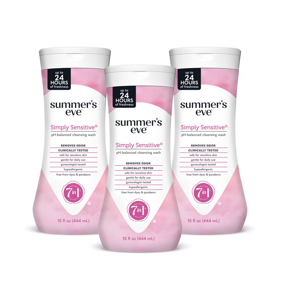 Summer's Eve Simply Sensitive bottle pour for gentle cleansing on sensitive skin