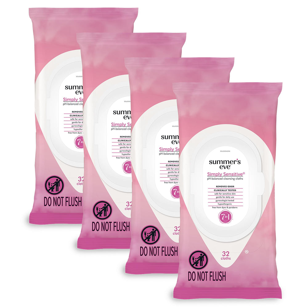 Summer's Eve Simply Sensitive daily wipes pack for gentle cleansing.