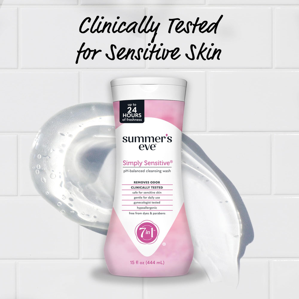 Summer's Eve Simply Sensitive gynecologist-tested label emphasizes safety and care.