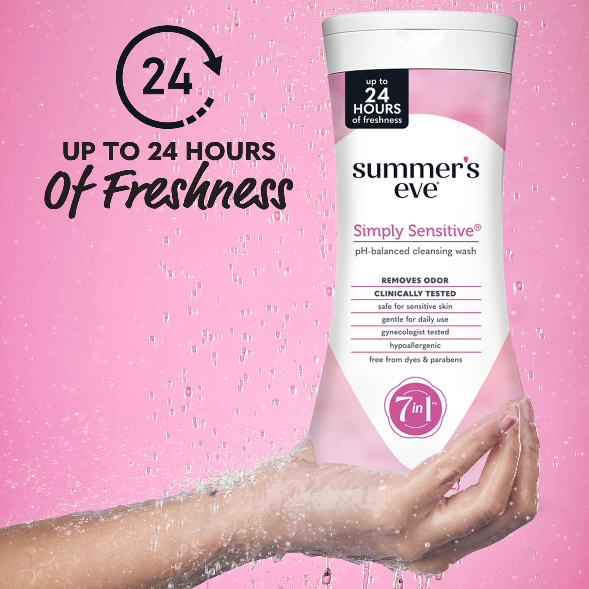 Summer's Eve Simply Sensitive micellar water close-up shows a calm, clean feel.