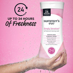 Summer's Eve Simply Sensitive micellar water close-up shows a calm, clean feel.