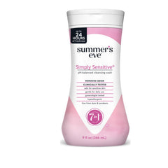 Summer's Eve Simply Sensitive cleansing wash bottle pour shows gentle micellar cleansing.