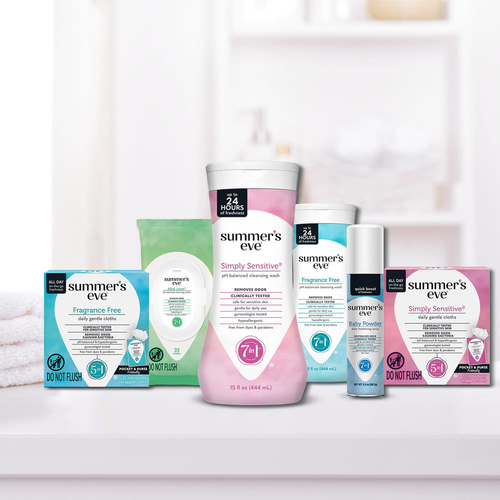 On-the-go use with Summer's Eve Simply Sensitive wipes for daily freshness.