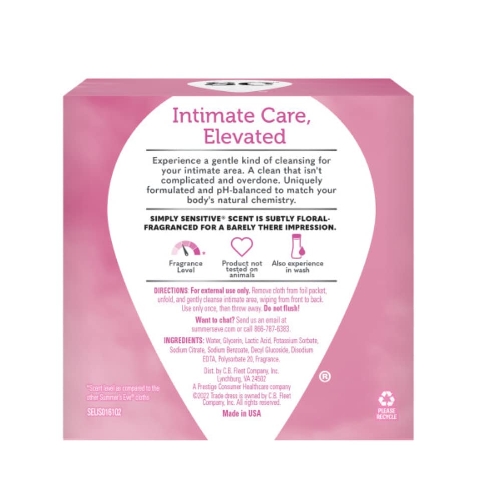 Summer's Eve cleansing cloths provide portable, fragrance-free hygiene options.