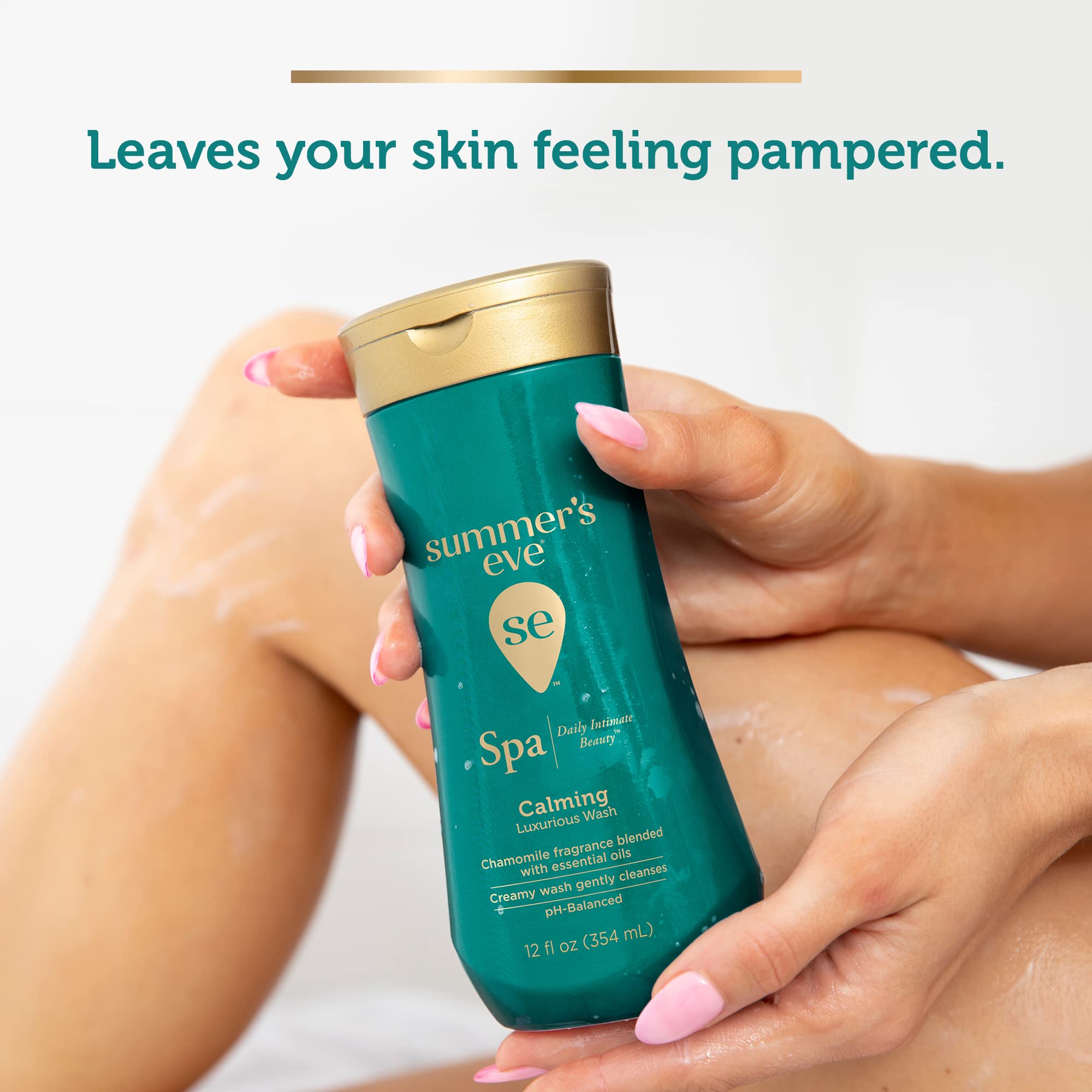 Summer's Eve Spa Calming Daily Wash pump dispenser ensures convenient, consistent dosing.