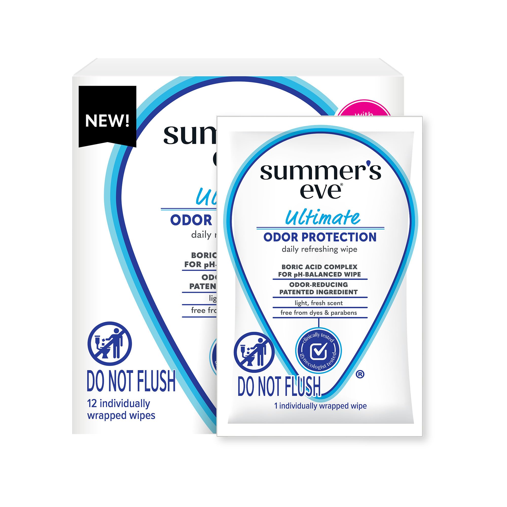 Summer's Eve Ultimate Odor Protection wipes packaging for on-the-go freshness.