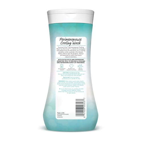 Summer's Eve Perimenopause Cooling Wash being poured for quick refreshing cleanse.