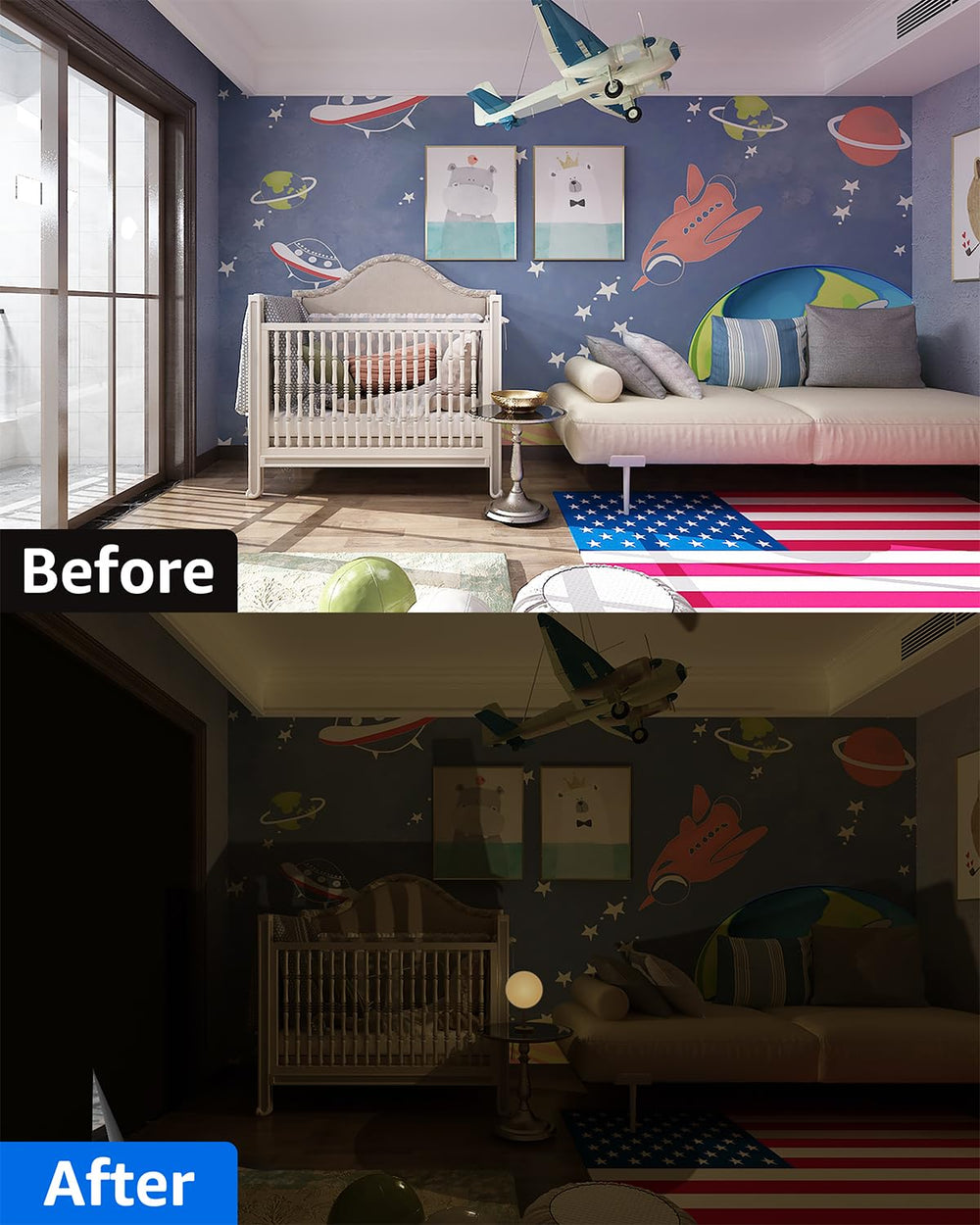 Sumobaby curtain provides thermal insulation to help manage room temperature.