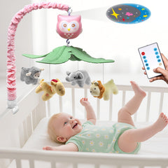 SUMWE baby crib mobile with music and lights for soothing infants.