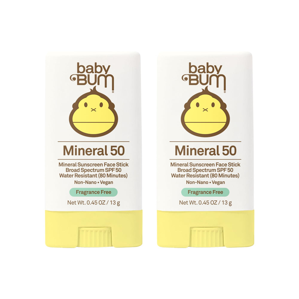 Sun Bum Baby Bum mineral sunscreen stick applied to the face for UV protection
