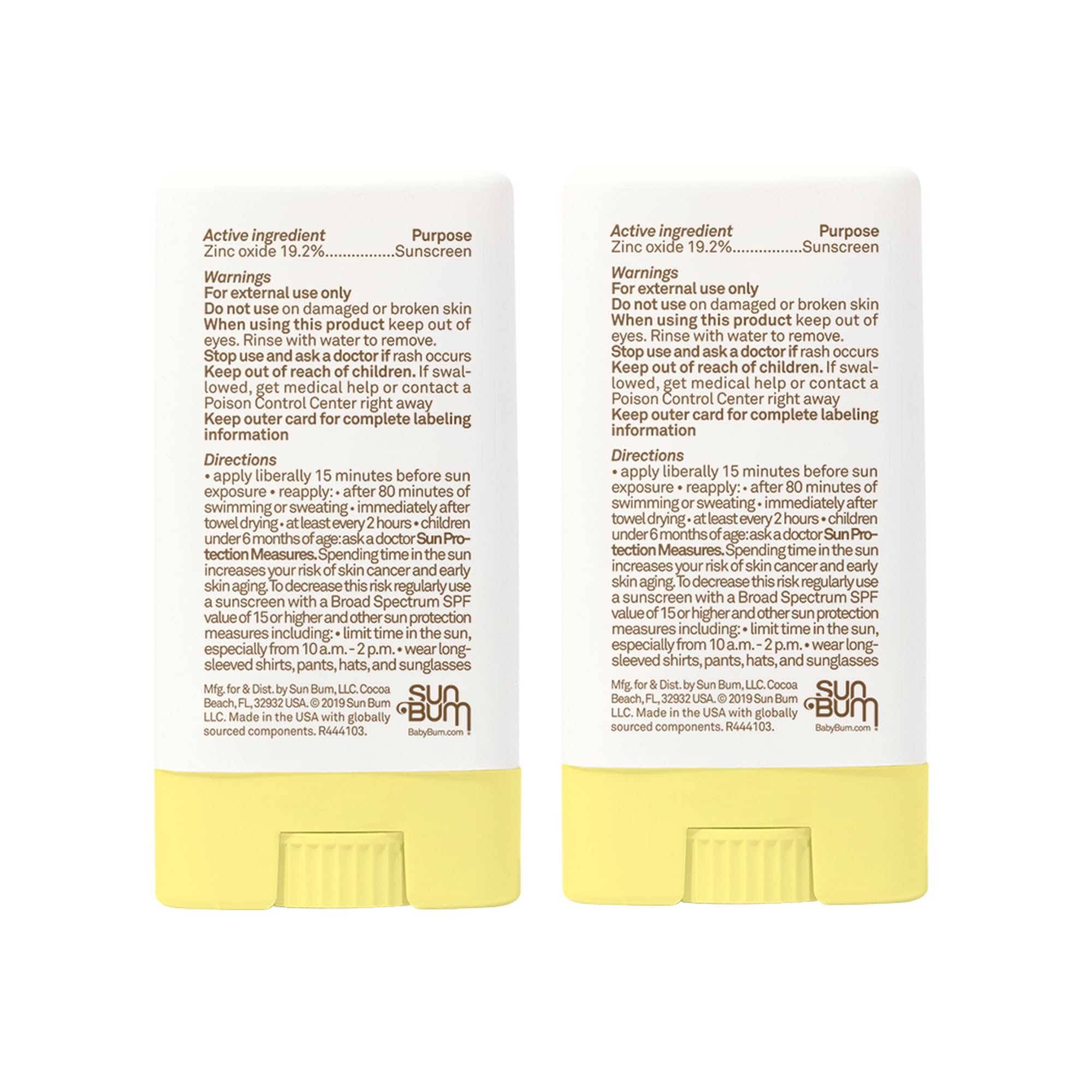 Travel-ready Sun Bum Baby Bum sunscreen sticks packaging