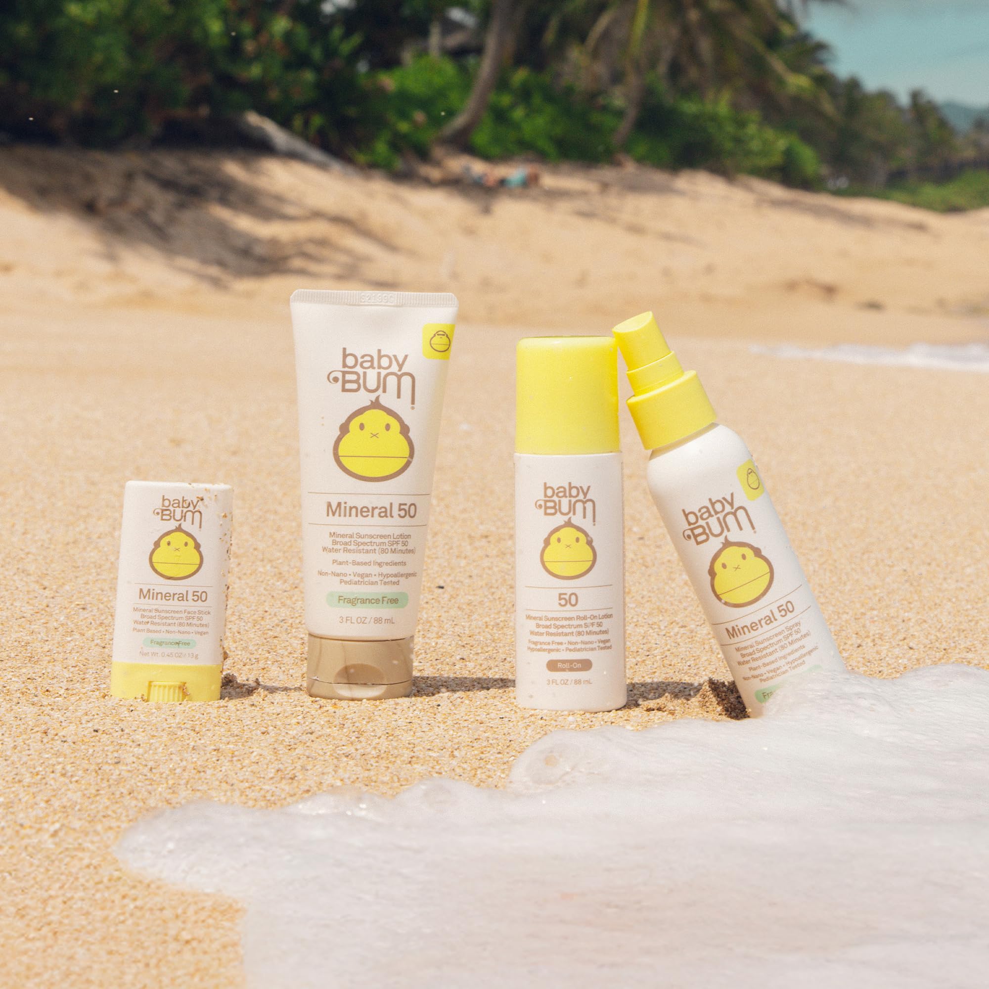 Sun Bum Baby Bum SPF 50 spray in travel size bottle ready for trips.