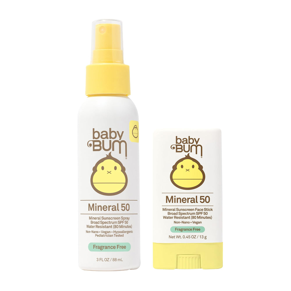 Sun Bum Baby Bum SPF 50 spray applied for quick mineral protection.