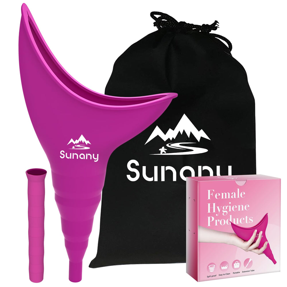 Sunany female urinal folded compact for travel and discreet storage.