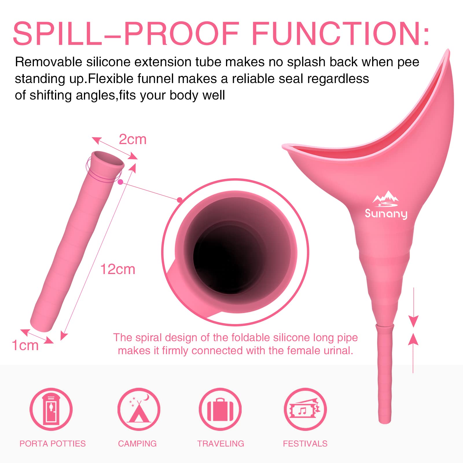 Sunany pink urinal with long spout for easy aiming