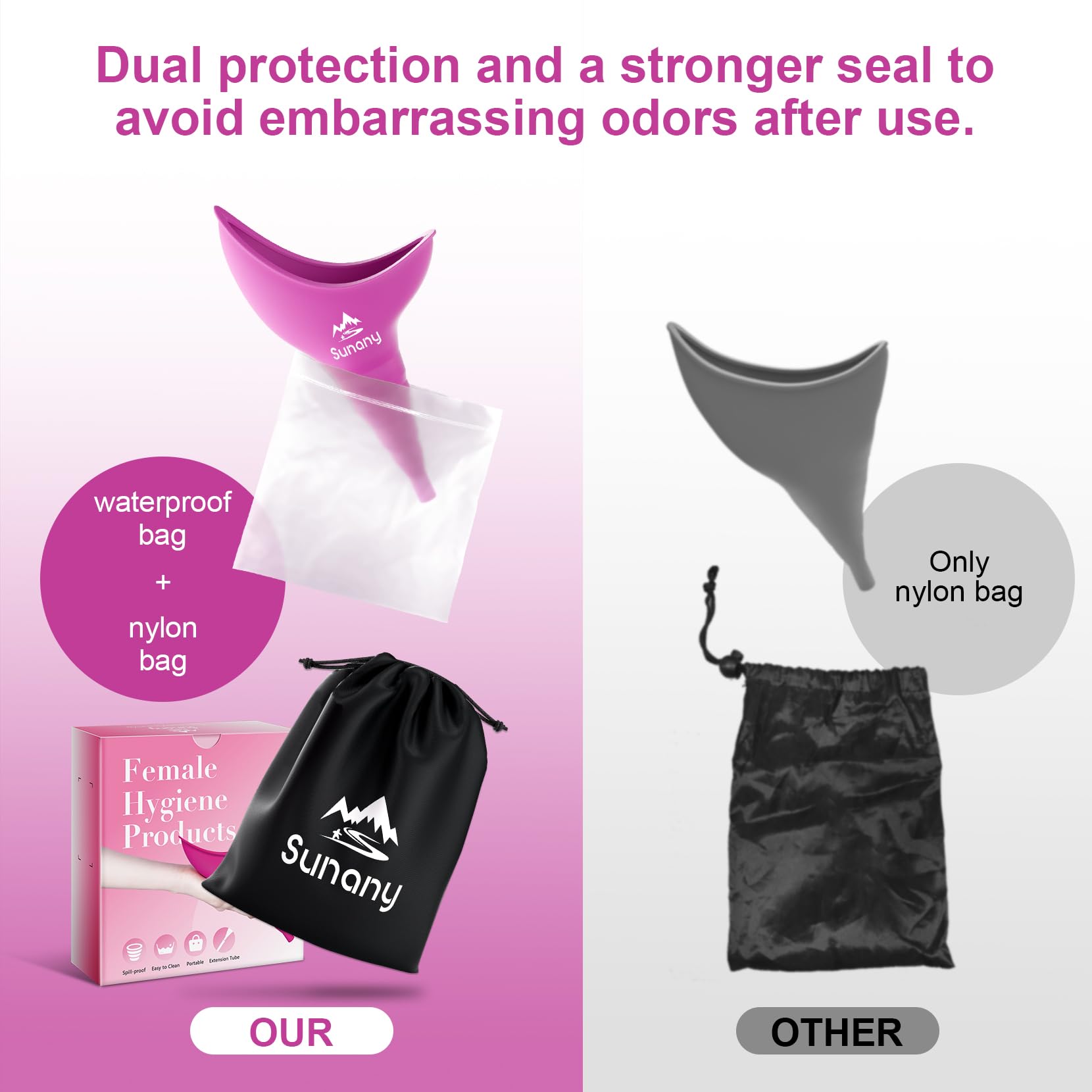 Sunany silicone urinal offers soft feel and comfortable reuse.