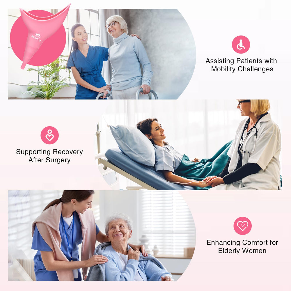 Sunany pink pee funnel supports mobility challenges and privacy