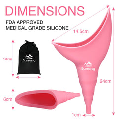 Sunany pink urinal folds into a drawstring bag for hiking