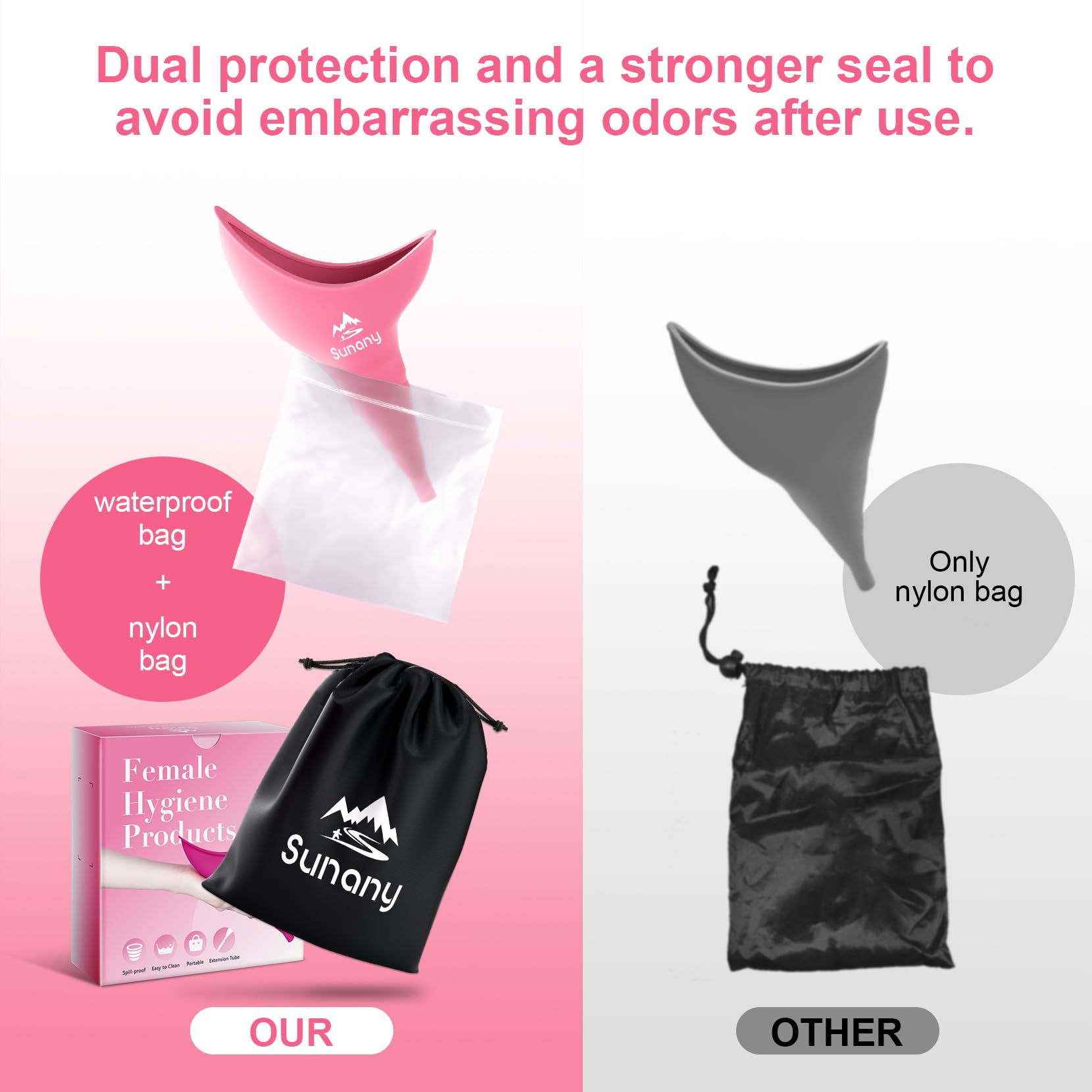 Sunany silicone women pee funnel, compact and lightweight for indoor use