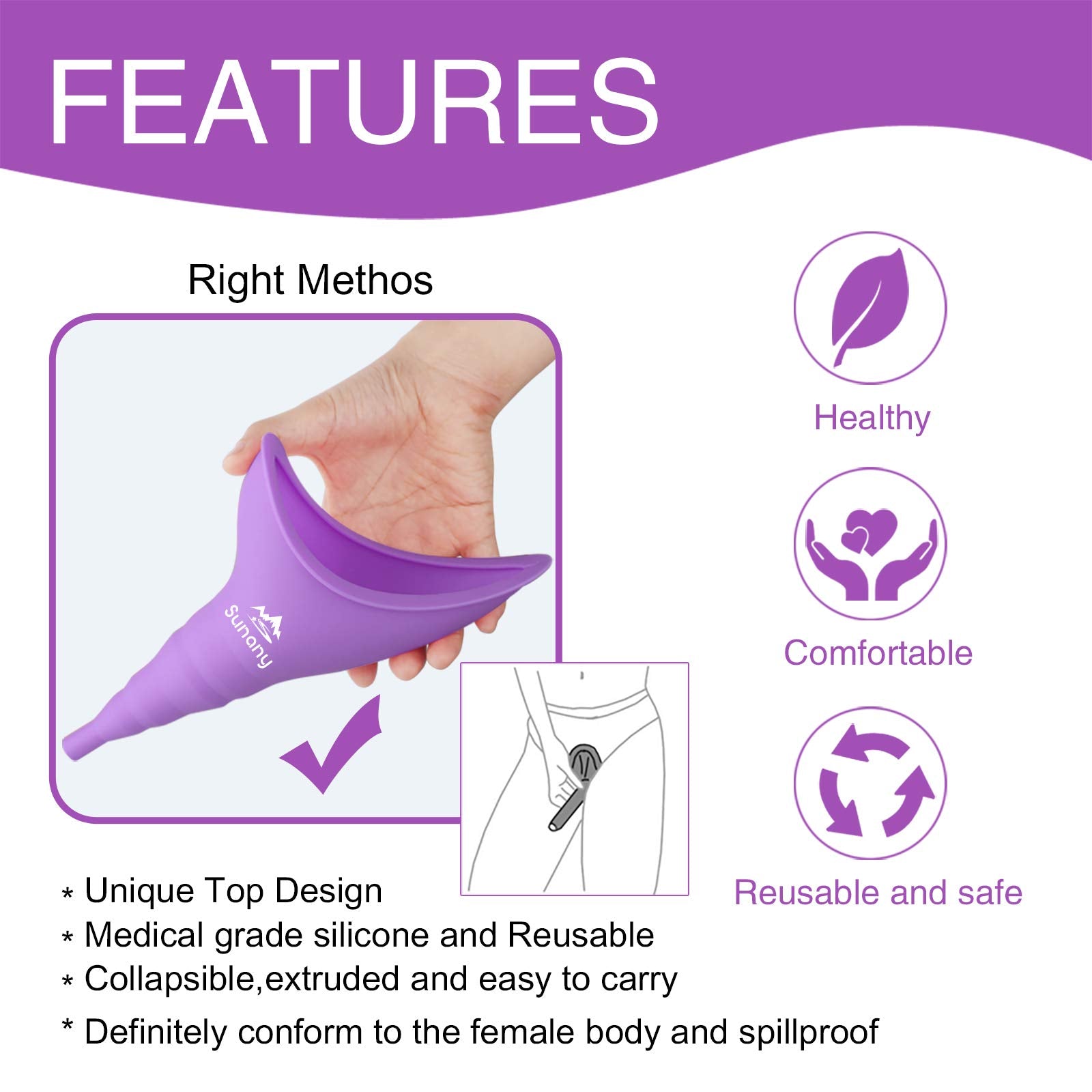 Sunany silicone urinal easy cleaning with soap and water after use.