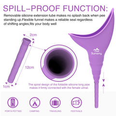 Sunany womens urinal with long spout for precise aim and splash-free use.