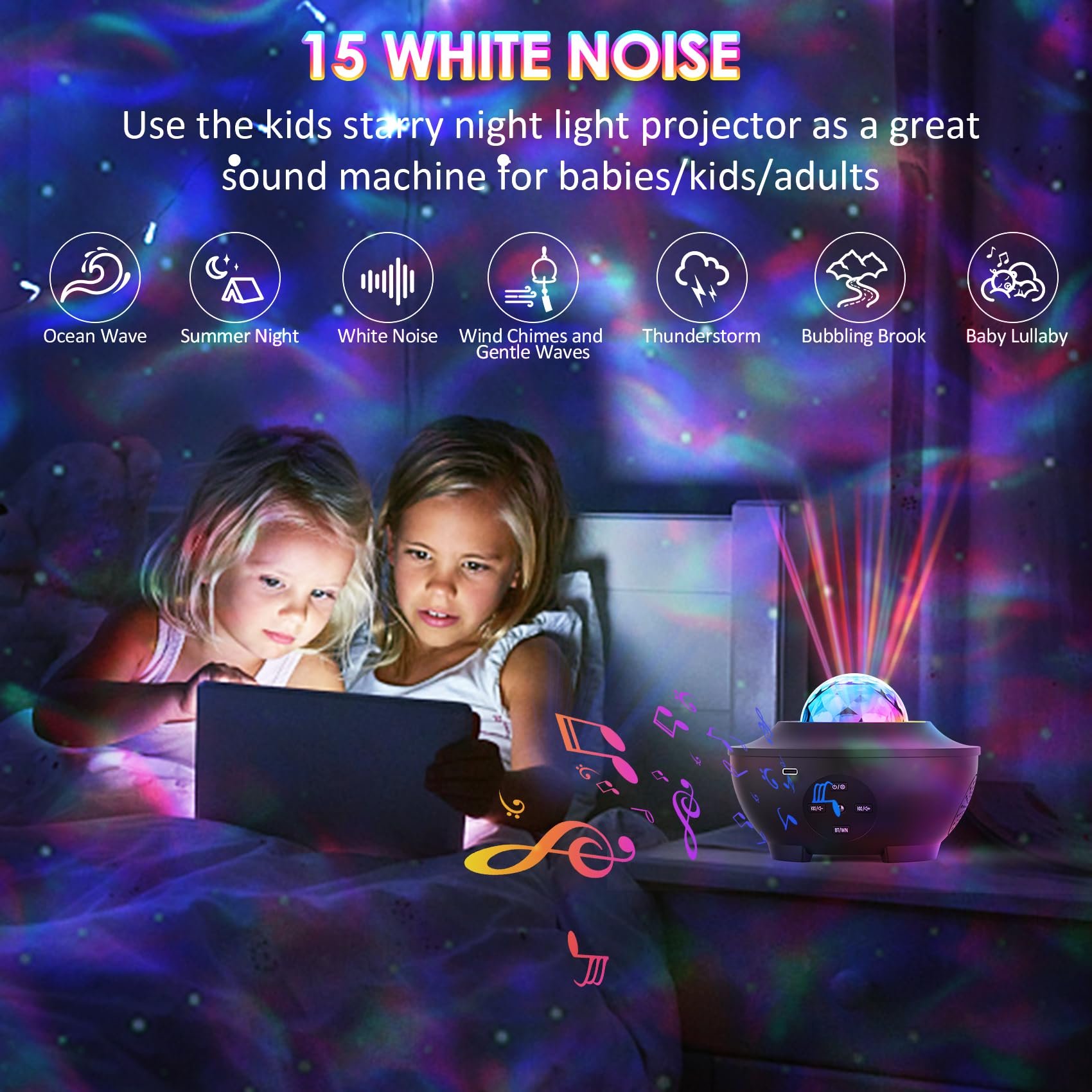 Sunbox Star Projector acts as a gentle night light for kids.