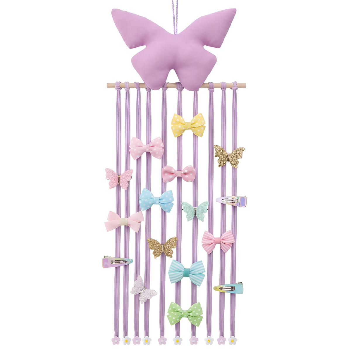 Suncalla bow holder with butterfly pattern keeps hair bows neatly organized and accessible