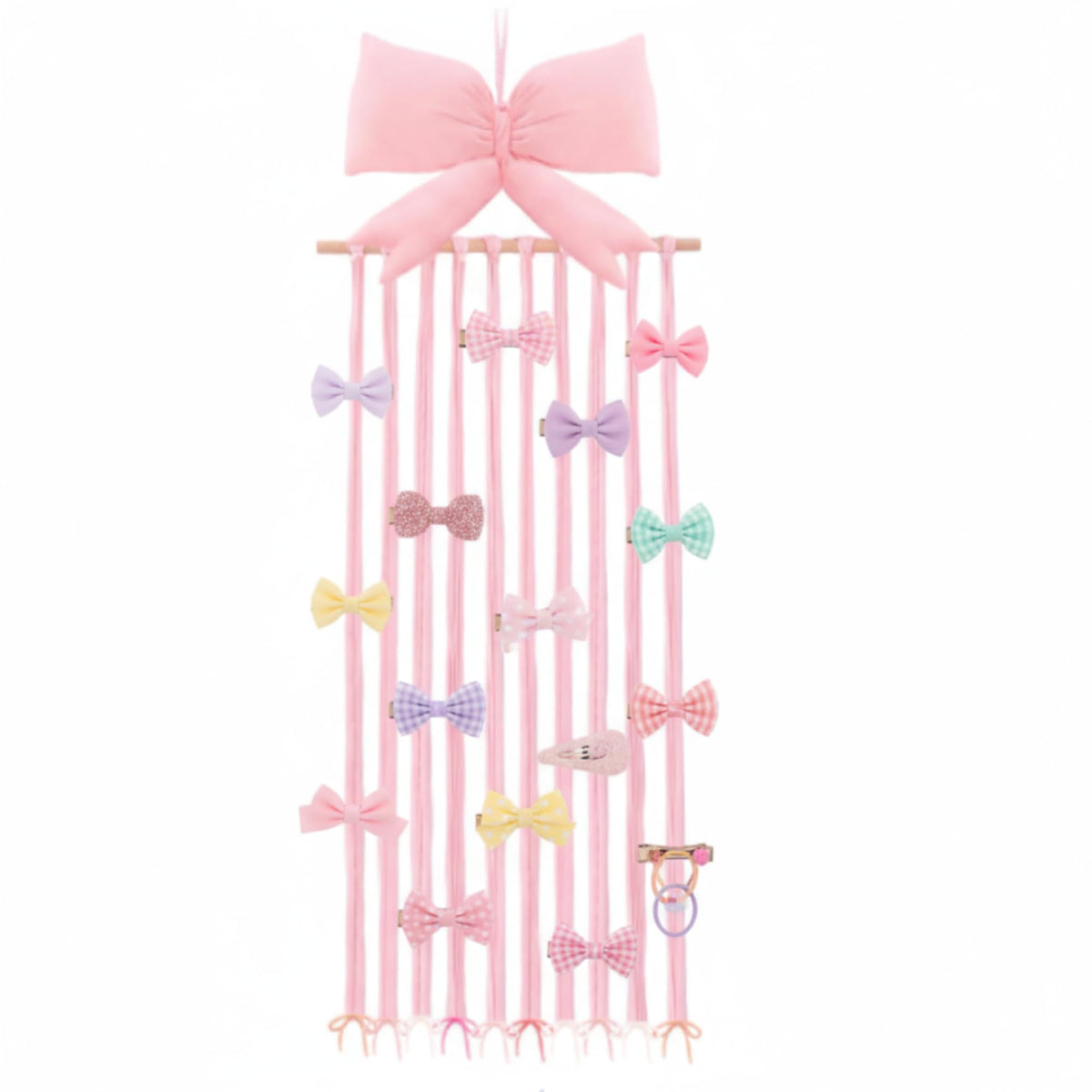 Suncalla long bow holder pink bow hanger keeps clips organized and accessible.
