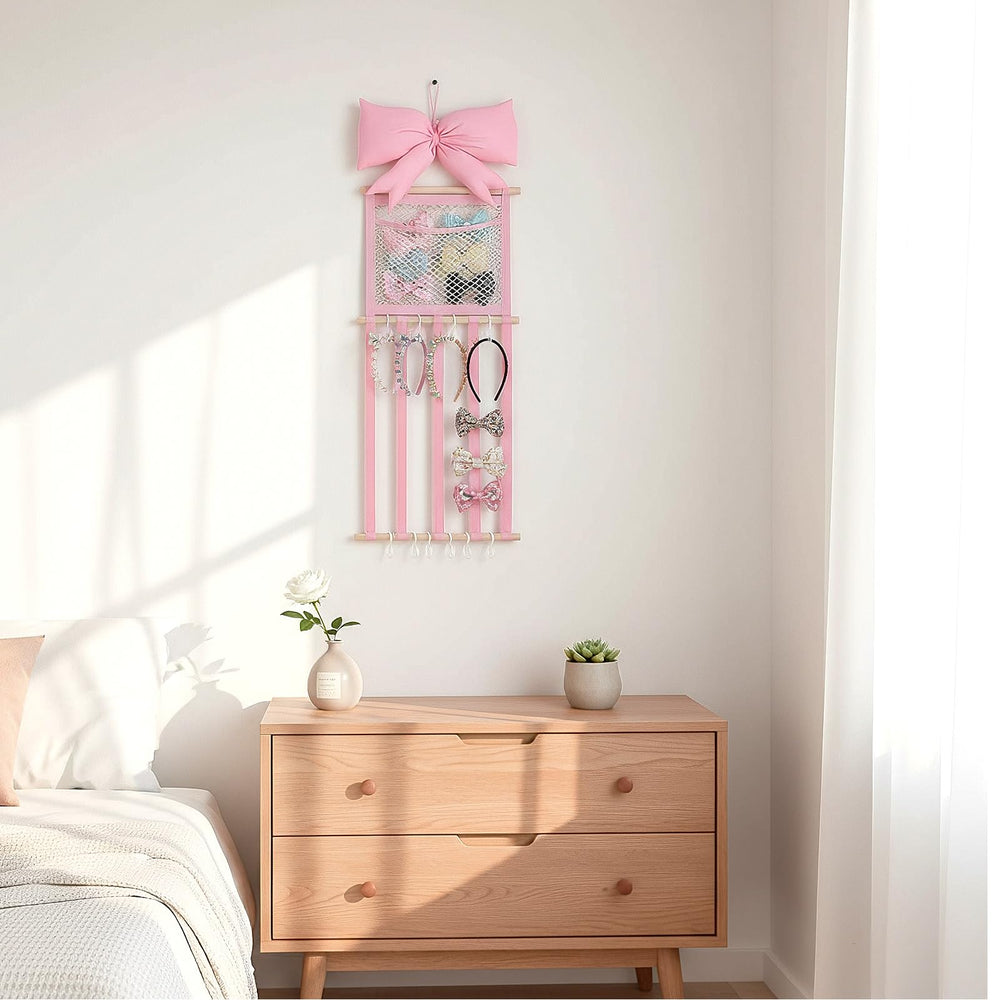 Suncalla pink bow organizer decor adds cute, tidy space