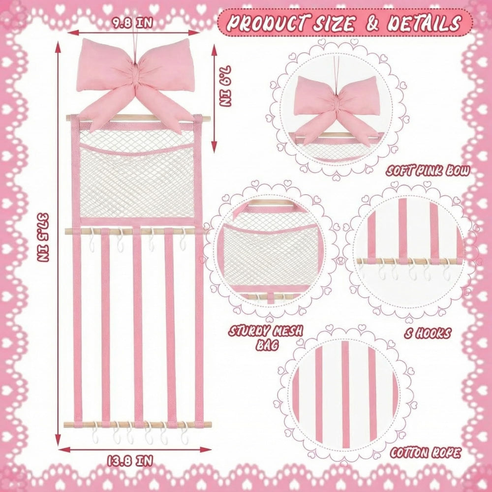 Suncalla pink bow holder net pocket keeps small accessories organized