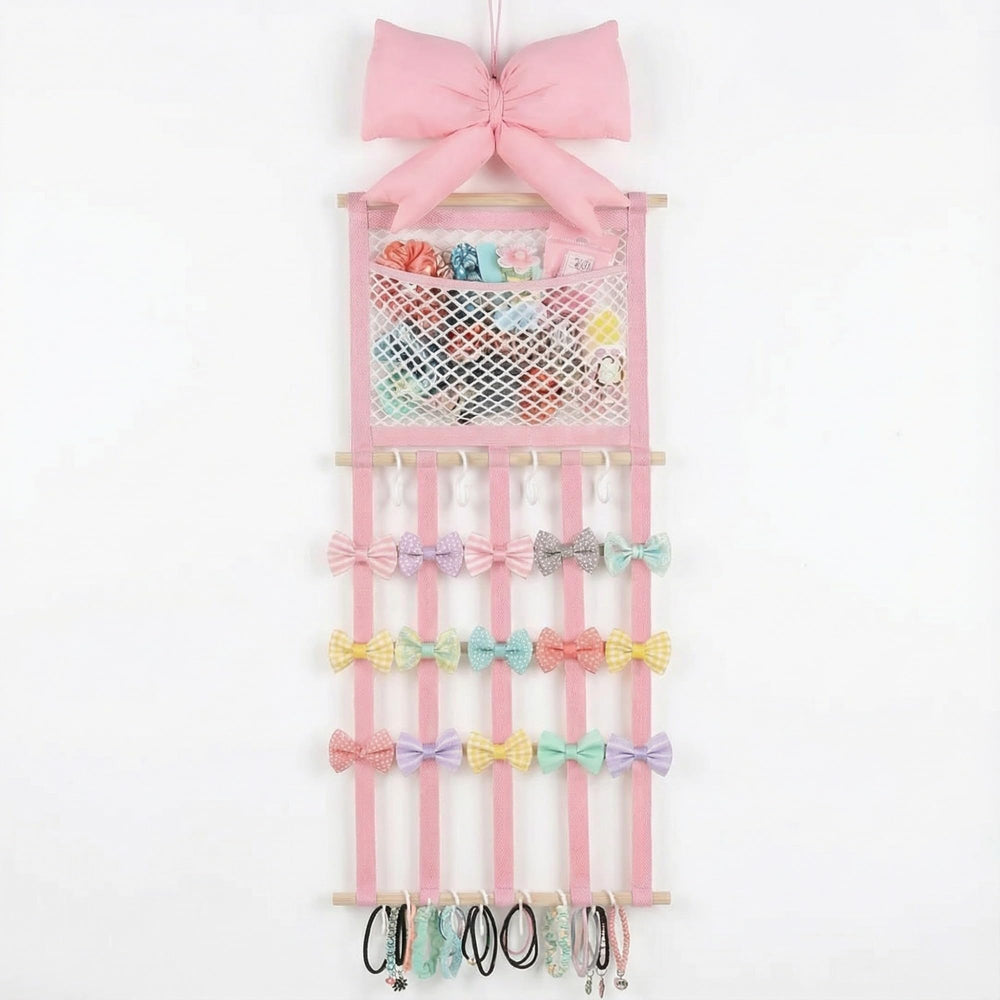 Suncalla pink hair bow holder top view for quick styling