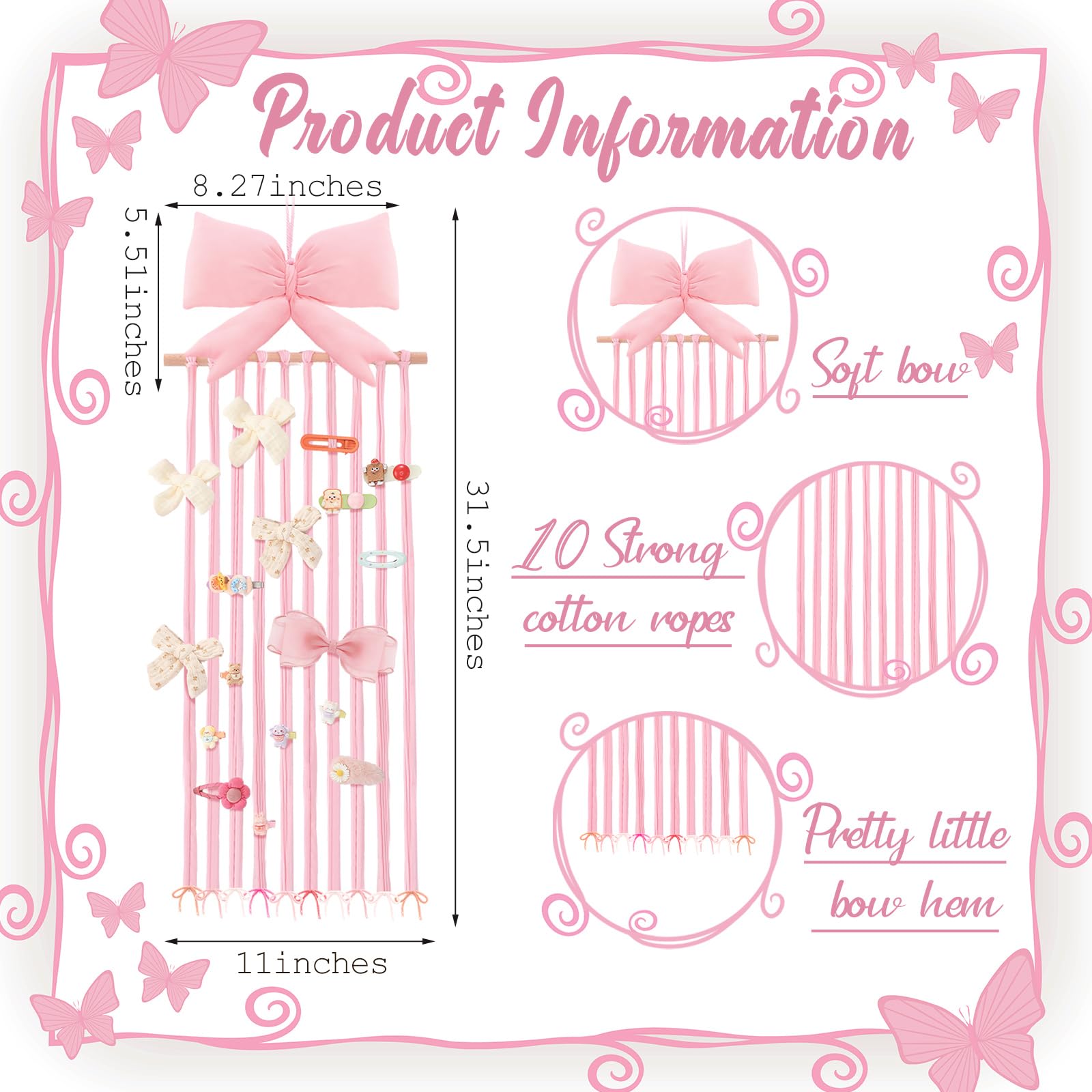 Suncalla wall hanging bow display makes hair clips easy to grab.