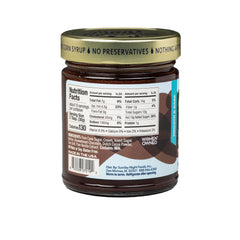 SUNDAY NIGHT Sea Salt Chocolate Sauce jar closeup highlights rich texture and plant-based richness.