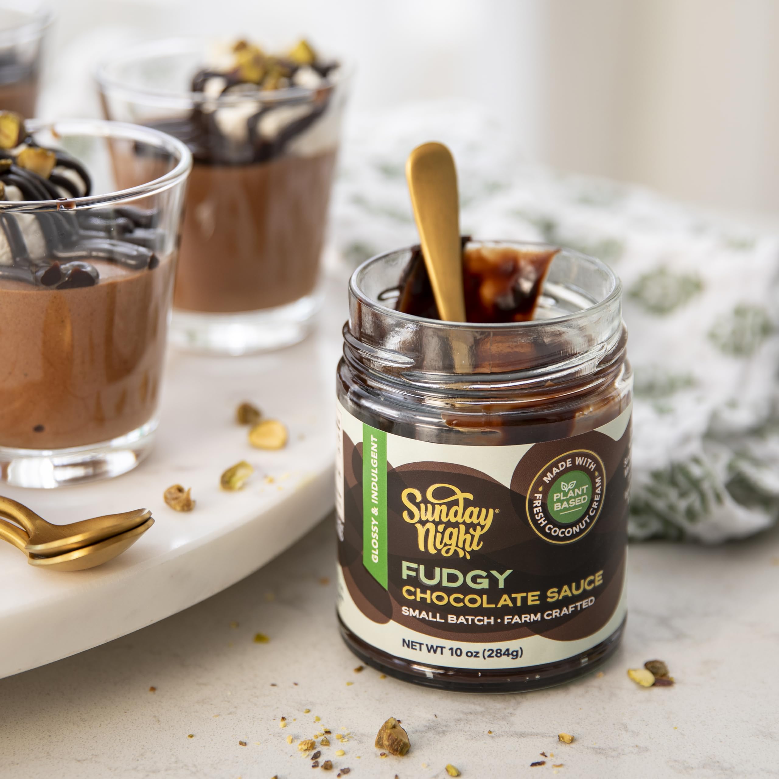 Sunday Night fudge sauce drizzle over ice cream adds a rich finish.