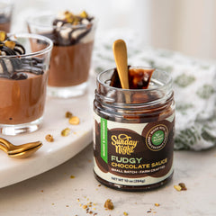 Sunday Night fudge sauce drizzle over ice cream adds a rich finish.