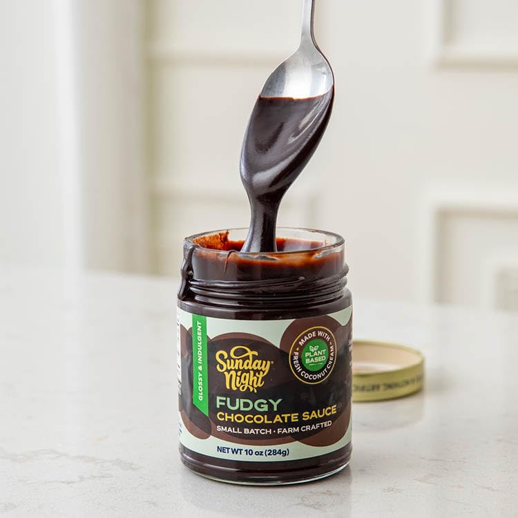 Sunday Night fudge sauce enhances ice cream and desserts with depth and creaminess.